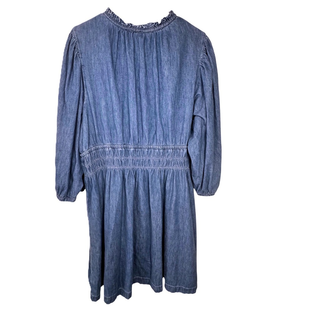 Gap Denim Dress Womens XXL Blue Cotton Ruffle Neck Tie Smocked Waist Long Sleeve - Picture 2 of 10